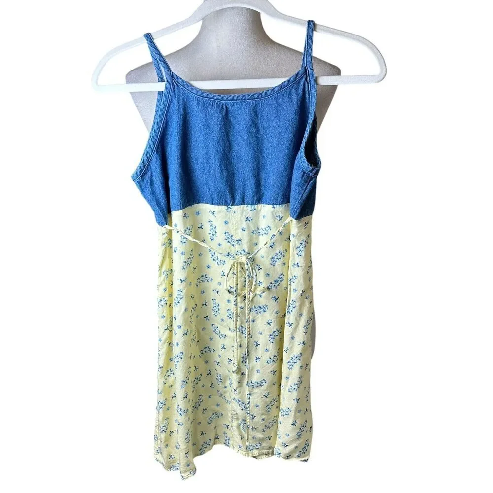 Y2K Vintage Basic Editions Girls Denim & Yellow Floral Dress 14‎ | Cottagecore